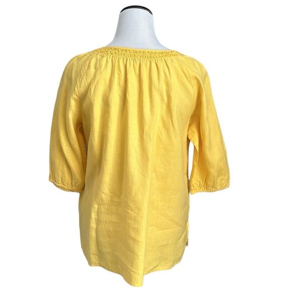 Charter Club Women’s Yellow Embroidered Boho Peasant Style Linen Top Size 16 - Picture 2 of 11